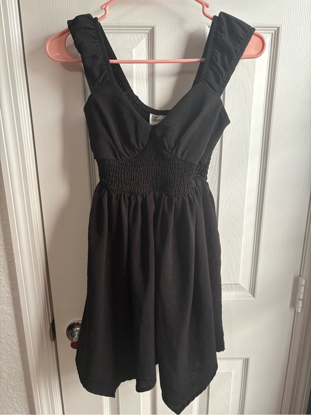 No Boundaries Black Smocked-Waist Midi Dress